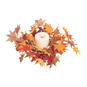Transpac Fabric 13 in. Orange Harvest Gathered Leaves Candle Ring - 1 of 2