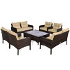 Tangkula 4 Pieces Patio Conversation Set Rattan Wicker Loveseat Sofa Coffee Table & Glass Top - 4 of 4