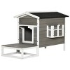 Outdoor Wooden Cat House with Balcony and Asphalt Roof,2 Story Weatherproof Shelter with Exit Door for Feral - LAOTIES - 3 of 4