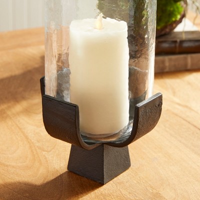 Bronze and Glass Hurricane Candle Holder