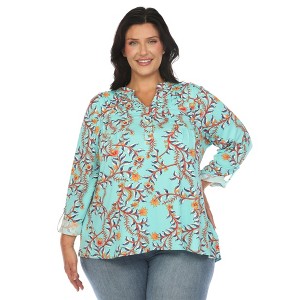 White Mark Plus Size Paisley Button Front Tunic Top - 1 of 4