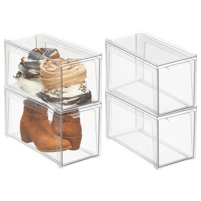 mDesign Clarity Clear Plastic Stackable Kitchen Storage Organizer with  Drawer - 7 x 14 x 8, 4 Pack