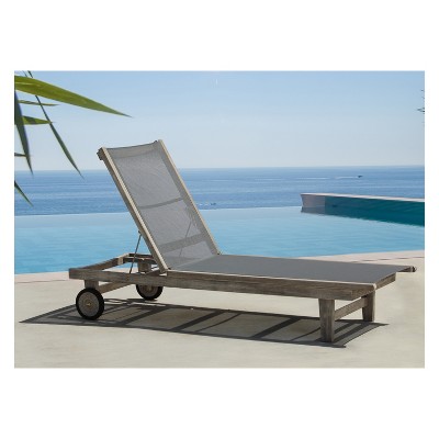 Teak Contemporary Deck Side Outdoor Sling Lounge Chair - Driftwood Gray - Courtyard Casual