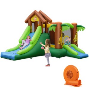 Infans Inflatable Jungle Bounce House Kids Dual Slide Jumping Castle with 750W Blower - 1 of 4