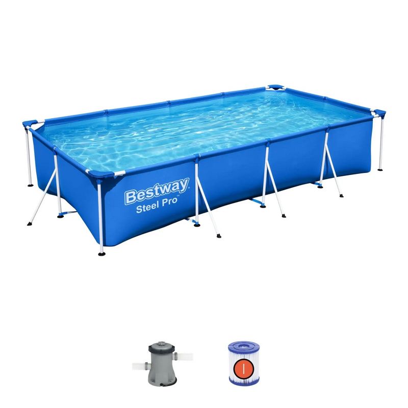 Bestway Steel Pro 13 Foot x 32 Inch Rectangular Above Ground Outdoor Pool Steel Framed Vinyl Swimming Pool with 1,506 Gallon Water Capacity, Blue, 1 of 8