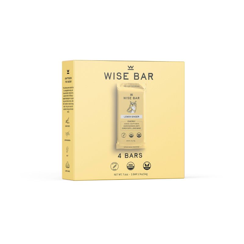 Wise Bar Adaptogen Energy Bar - Lemon Ginger - 4ct, 1 of 8