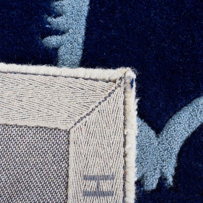 Hand-Tufted Dark Blue and Multi Wool Geometric Rug