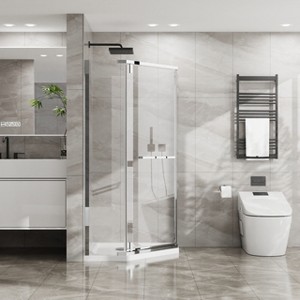 MAYEERTY Frameless Shower Door Corner Shower Enclosure with Clear Tempered Glass Pivot Shower Door - 1 of 4