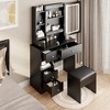 ZHUTA Small Space Left Drawer Desktop Vanity Table + Cushioned Stool, Extra Large Touch Control Sliding LED Mirror, Tri-color Switching - 2 of 4