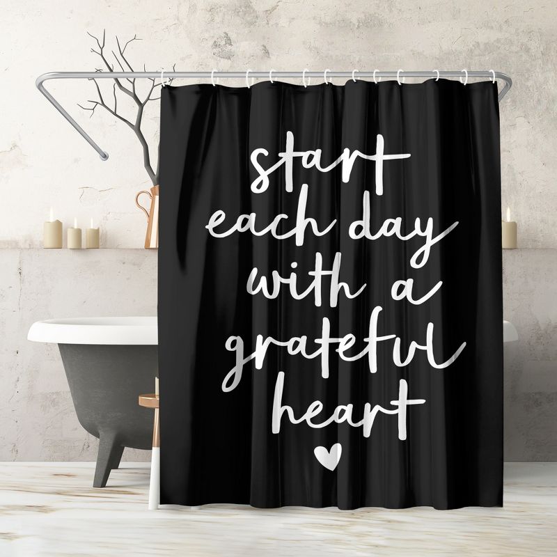 Americanflat 71" x 74" Shower Curtain, Start Each Day With A Grateful Heart Black by Motivated Type, 1 of 9