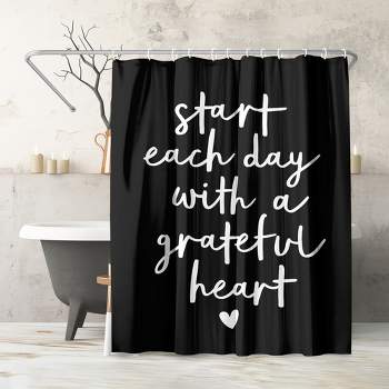 Americanflat 71" x 74" Shower Curtain, Start Each Day With A Grateful Heart Black by Motivated Type