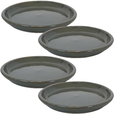 Sunnydaze Outdoor/Indoor Ceramic High-Fired Glazed UV-Resistant and Frost-Resistant Flower Pot Planter Saucers - 12" Diameter - Gray - 4-Pack