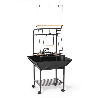 Prevue Pet Products Small Parrot Playstand with Wheels, Bird Stand Activity Play Center with Perches and Ladders,Black Hammertone Finish