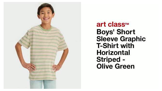 Boys' Short Sleeve Graphic T-Shirt with Horizontal Striped - art class™ Olive Green, 2 of 5, play video