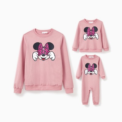 PATPAT Disney Mickey and Friends Mommy And Me 1pc Cotton Minnie Mouse Bowknot Long-sleeve Sweatshirt/Jumpsuit