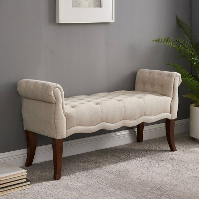 Madison 50" Off-White Polyester Tufted Roll Arm Bench