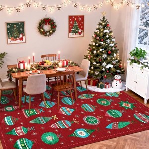 Christmas Rug Festive Dining Room Carpet,Non-Shedding Low Pile Floor Cover,Machine Washable Decorative - 1 of 4