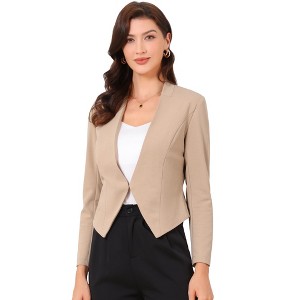 INSPIRE CHIC Women's Collarless Work Office Long Sleeve Cropped Blazers - 1 of 4