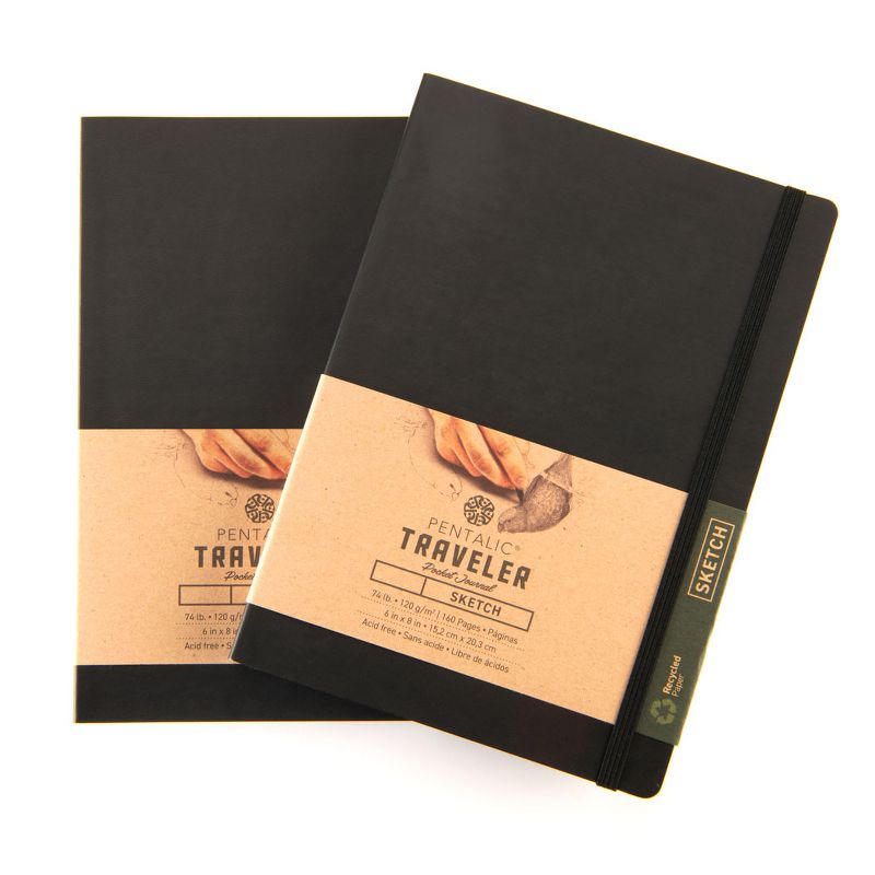 Pentalic - 6"x 8" Traveler Pocket Sketching Journal - 2 pack, Black, 2 of 12