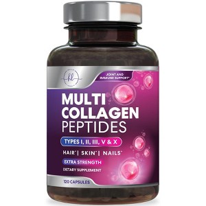 Collagen Peptides Pills 1000mg Hydrolyzed Anti Aging Capsules Types I,II,III,V,X - 60 Capsules;120 Capsules - 1 of 4