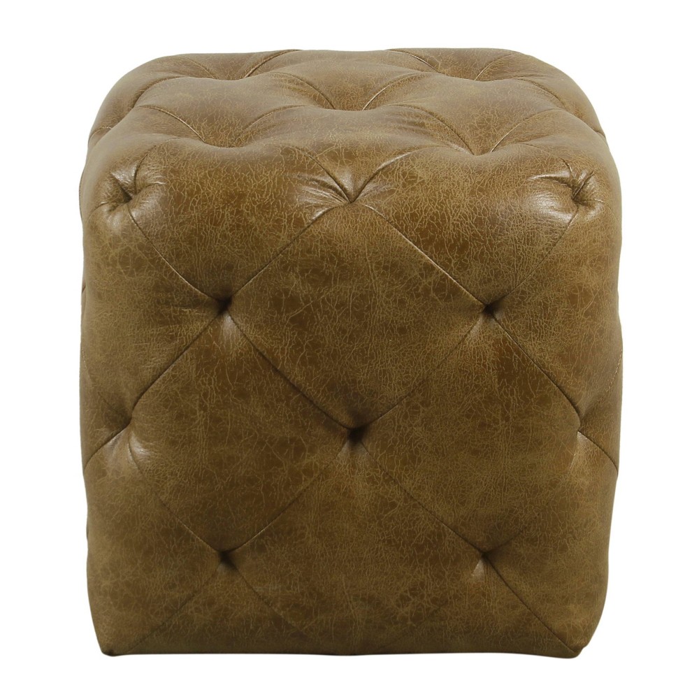 Small Pin Tufted Ottoman Faux Leather Distressed Brown - HomePop was $99.99 now $74.99 (25.0% off)