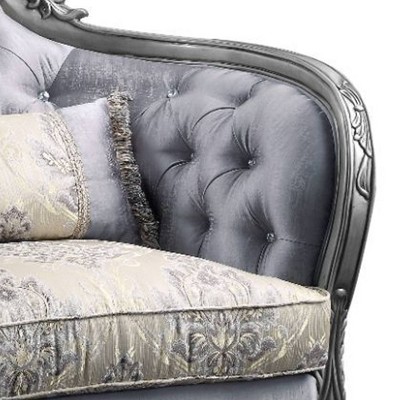 Ariadne Platinum Gray Floral Accent Chair with Carved Wood Detail