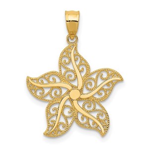 Black Bow Jewelry 14k Yellow Gold Flat Filigree Starfish Pendant, 19mm (3/4 Inch) - 1 of 4