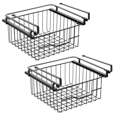 mDesign Metal Under Kitchen Pantry Shelf Hanging Bin Basket - 2 Pack