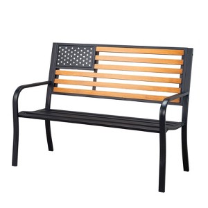 Karl Home | 50-Inch Flag-Inspired Black Metal Outdoor Bench - 1 of 4