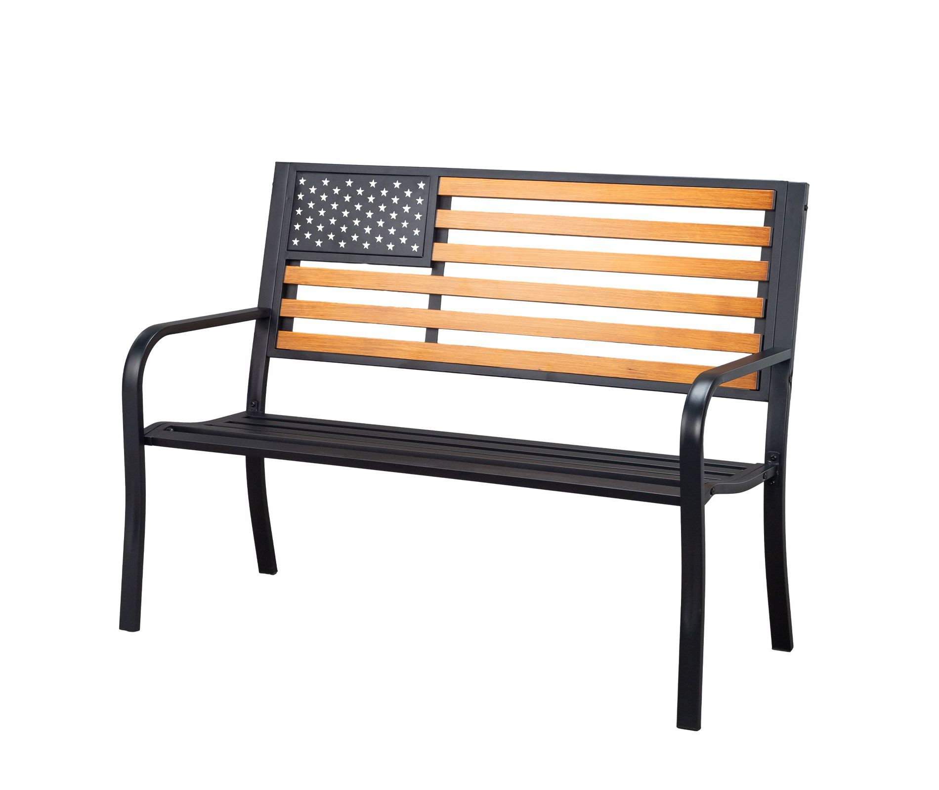 Karl Home | 50-Inch Flag-Inspired Black Metal Outdoor Bench