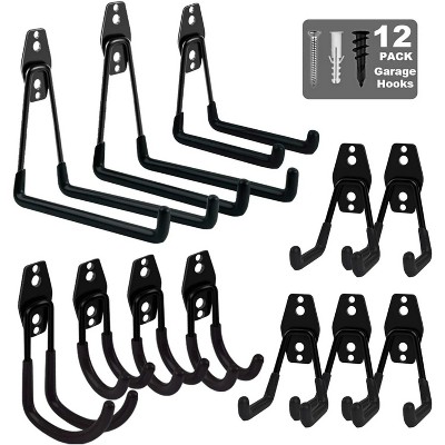 LunaLulinlk Garage Hooks Anti-Slip, Easy Installation Garage Storage Hooks Hangers Wall Mount Utility Hooks Black 12 Pack