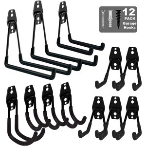 LunaLulinlk Garage Hooks Anti-Slip, Easy Installation Garage Storage Hooks Hangers Wall Mount Utility Hooks Black 12 Pack - 1 of 4