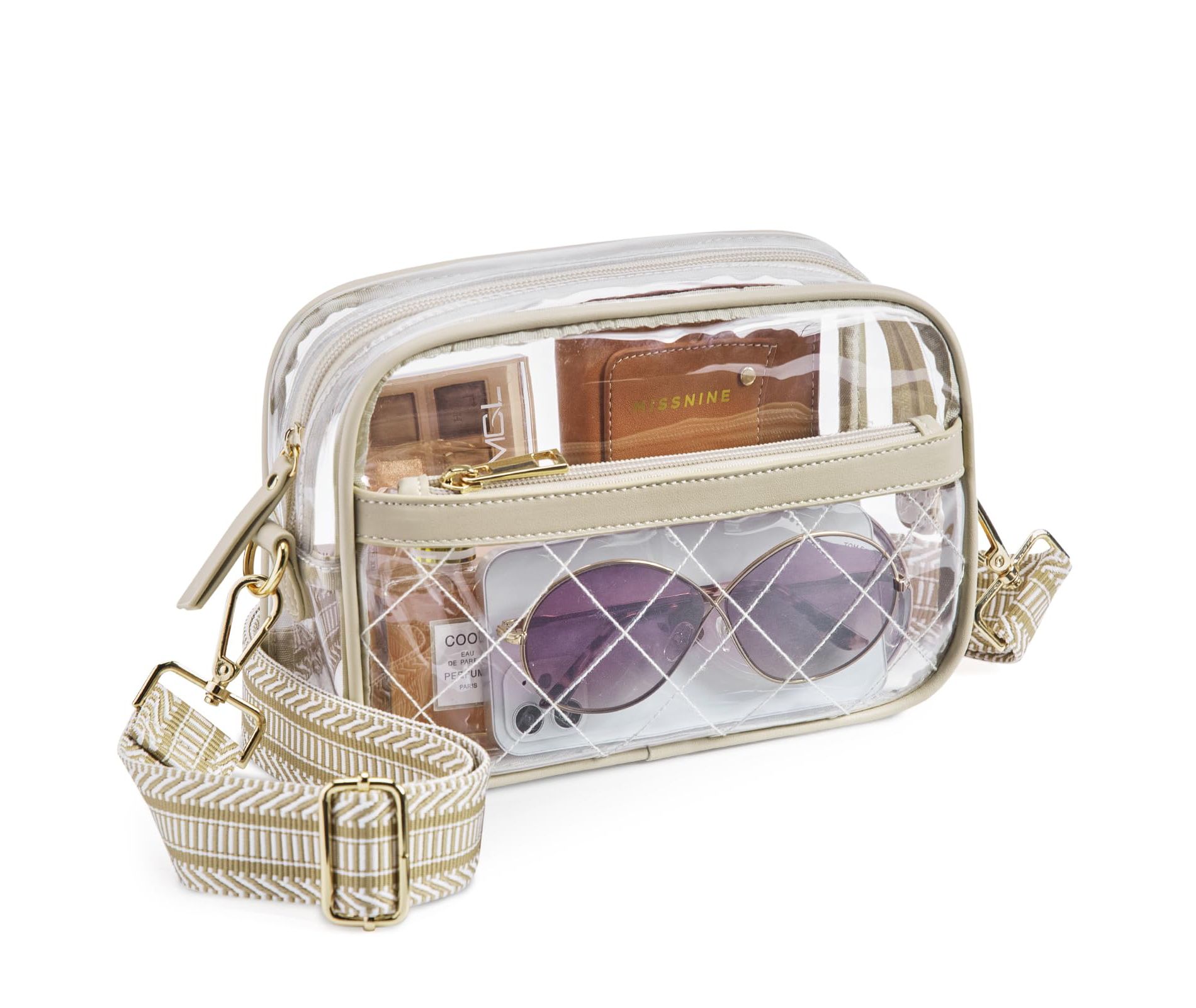 Clear Bag for Stadium Events Quilted Clear Purse for Women Stadium Approved PVC Crossbody Concert Bag
