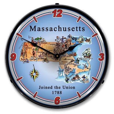 Collectable Sign & Clock | State of Massachusetts LED Wall Clock Retro/Vintage, Lighted