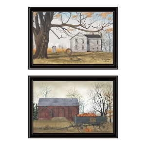 2Piece Vignette Farmhouse, Barn & Pumpkin Wagon Black Framed Wall Art for Living Room, Bedroom Wall Art Print for Home Decor by Billy Jacobs - 1 of 4