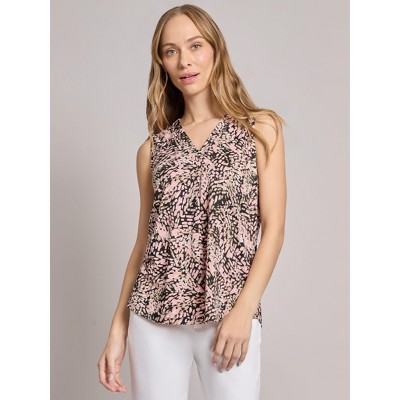 Sleeveless V-Neck Pleat Front Blouse
