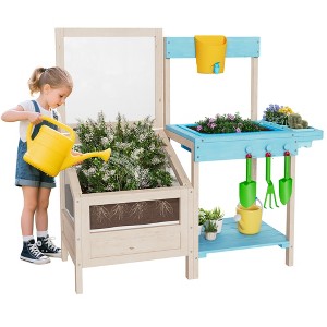 Mud Kitchen with Garden Bed, Planter Box, Removable Sink & Faucet, Gardening Tools & Storage Shelf - 1 of 4