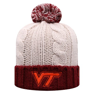 NCAA Virginia Tech Hokies Women's Natural Cable Knit Cuffed Beanie with Pom