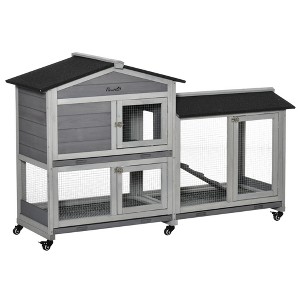Skyzone 62" Outdoor Wooden Rabbit Hutch with Wheels, Slide-Out Tray, Ramp & Lockable Doors for 1-3 - 1 of 4