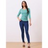 INSPIRE CHIC Women's V Neck 3/4 Sleeves Solid Knitted Buttons Decor Ruched Blouse - 3 of 4