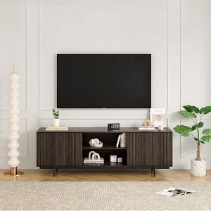 FONTOI TV Stands up to 75" TV with Storage Fluted Wood Living Room Media Console Entertainment Center with Cable Management, Brown, 15.7"*63"*20.9" - 1 of 4