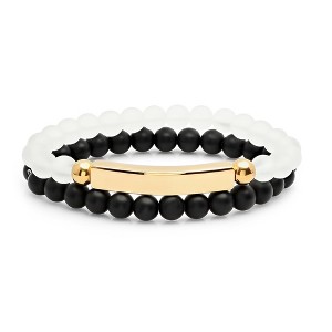 Steeltime Men's set of 2 black lava and white jade beaded bracelets with 18k gold plated stainless steel id - 1 of 4