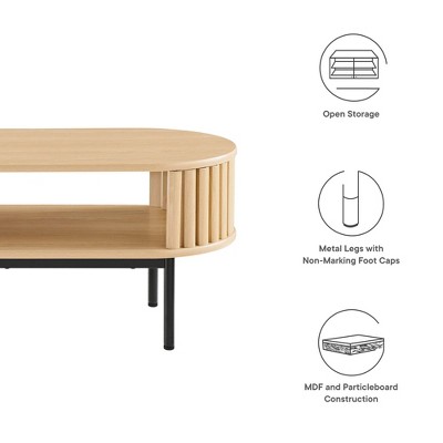 Oak Oval Wood Coffee Table with Black Metal Legs