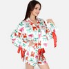 Anna-Kaci Lounge Women's Holiday Bow Print Pajama Set with Ribbon Tie Details and Button-Up Top - 3 of 4