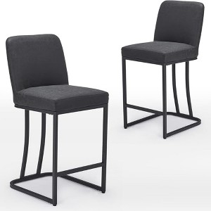 Infurnic Accent Chairs, Modern Upholstered Chairs Set with Sturdy Legs, Comfortable High Stool for Kitchen and Dining Room, Black, 15.5"*17.5"*35" - 1 of 4