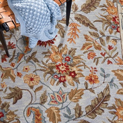 Aurora Light Blue Floral Hand-Knotted Wool Reversible Area Rug - 30"x18"