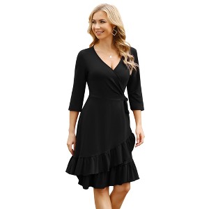 Clearlove Midi Dresses for Women Casual 3/4 Sleeve Wrap Dress Plus Size Curvy Cocktail Dresses - 1 of 4