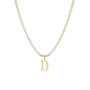 Adornia 14k Gold Plated Tennis Necklace with Initial Charm - 1 of 3