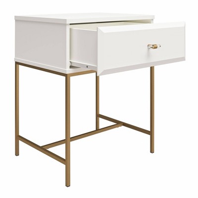 Effie White and Gold 1-Drawer Nightstand with Lucite Pull
