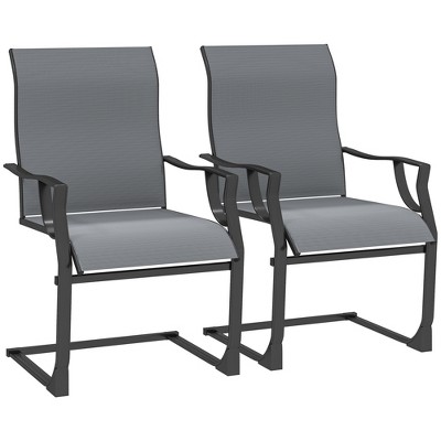 Outsunny Patio Dining Chairs, Outdoor C Spring Dining Chairs Set of 2, w/ High Back, Breathable Fabric & Metal Frame, for Backyard, Deck
